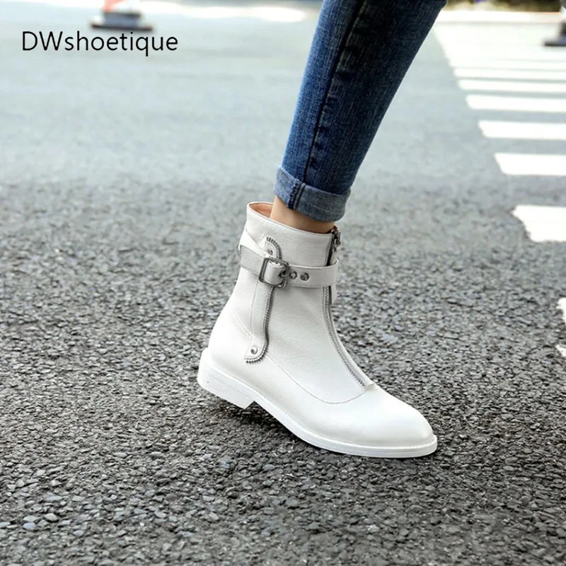 

New genuine leather front zipper women ankle boots chunky heel women booties