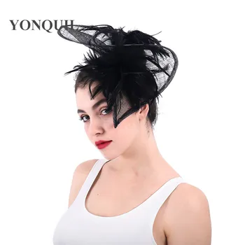 

Black sinamay wedding fashion fascinator hat hair clip bride wedding headwear cocktail race headdress fancy feather fancy hats