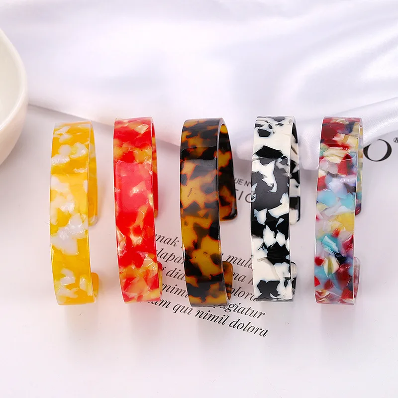 

New Arrival Tortoiseshell Acrylic Bangle Bracelet Boho Charms Women Colorful Resin Open Cuff Bracelet Jewelry Accessory Bijouxs