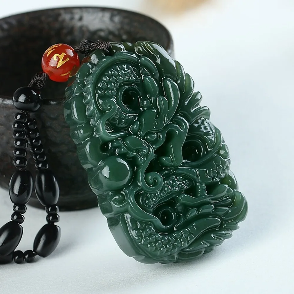 

Fine Jewelry Pure Natural Hand Carved Qing Jades Dragon Necklace Pendant Free Shipping