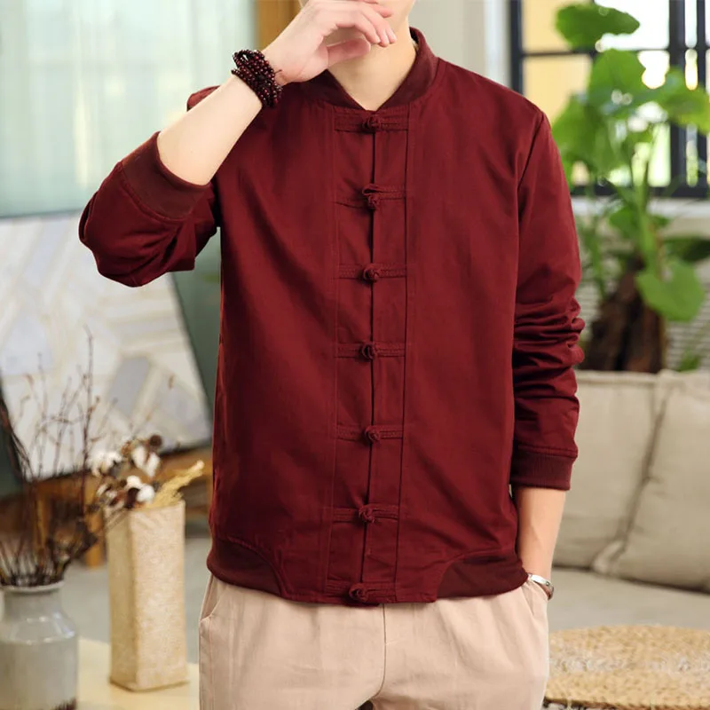 New Spring Bomber Jacket ArmyGreen Chinese Style Men Jackets Cotton Casual Shirt Coats Traditional Clothes chaqueta hombre - Цвет: Wine red