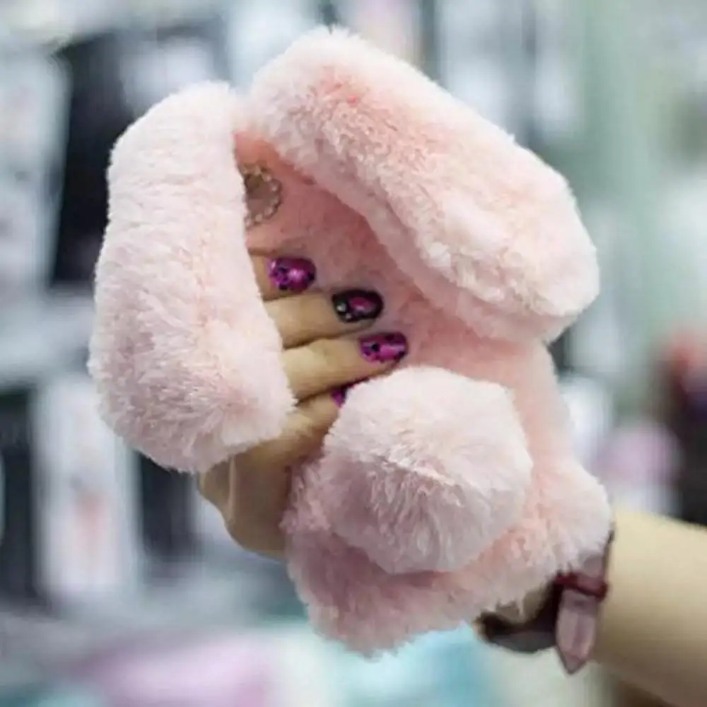 

Leopard Plush Warm Case for iPhone 11 Pro 5 6 6S 7 8 Plus Cover Cute Rabbit 3D DIY Fur Fluffy Phone Cases for iPhone XS Max XR