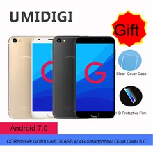 Umidigi Desbloqueado Umi G Fino Smartphone Quad Core 1.3 GHz 16G ROM 2G RAM Android 7.0 Telefones celulares Toque ID 5.0 Polegada 4G LTE 2017