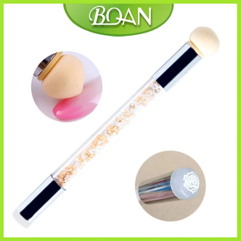 

BQAN 1 PCS Dual-ended Gradient Stamper Nail Brush Sponge Head Rhinestone Handle Brush Blooming UV Gel Pen