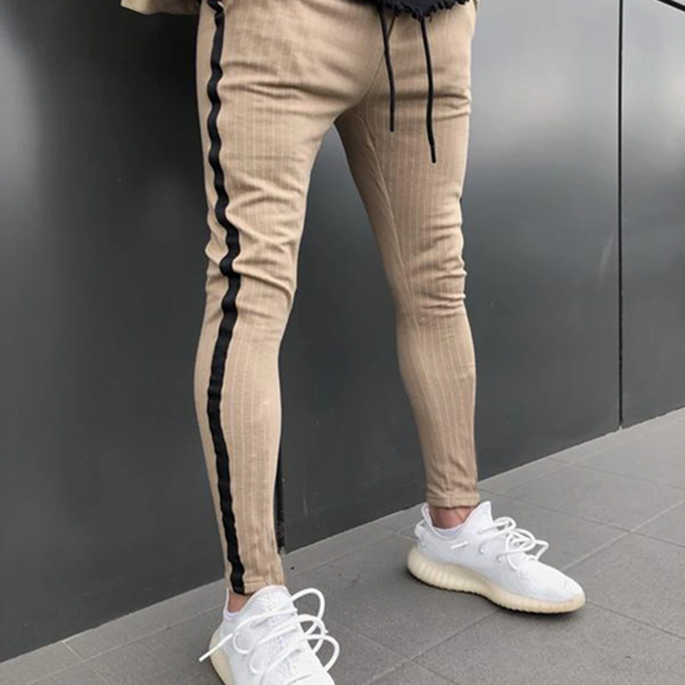 New Style Men Running Pants Casual Sport Long Pants Slim Fit Trousers Running Skinny Patchwork With Pocket Gym Fashion Hot