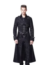 Punk Men Long Coat Cross Buckle Casual Overcoat Turn down Collar Winter Coat Gothic Winter Trench