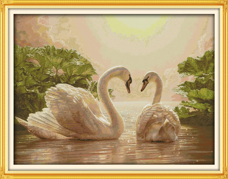 

Two swans (2) counted printed on fabric DMC 14CT 11CT Cross Stitch kitsembroidery needlework Sets Home Decor