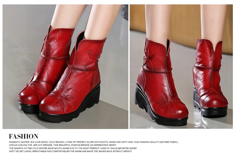 GKTINOO/Новые Модные женские ботинки из натуральной кожи Зимняя обувь повседневная женская обувь на танкетке женские ботильоны ручной работы