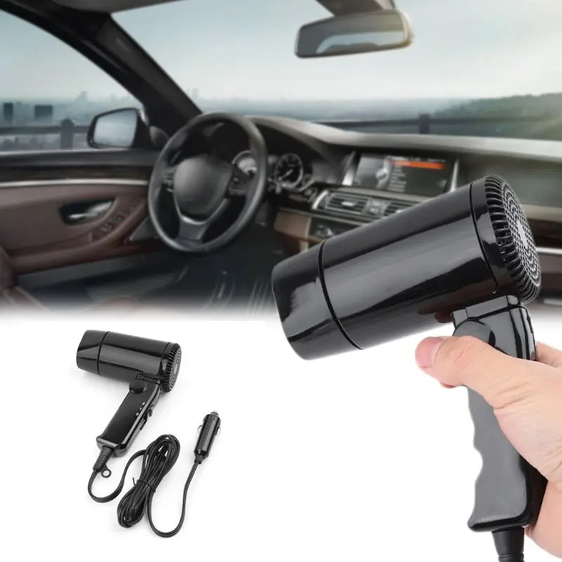 

Portable 12V hot and cold folding camping travel car dryer hair dryer window defroster cigarette lighter plug
