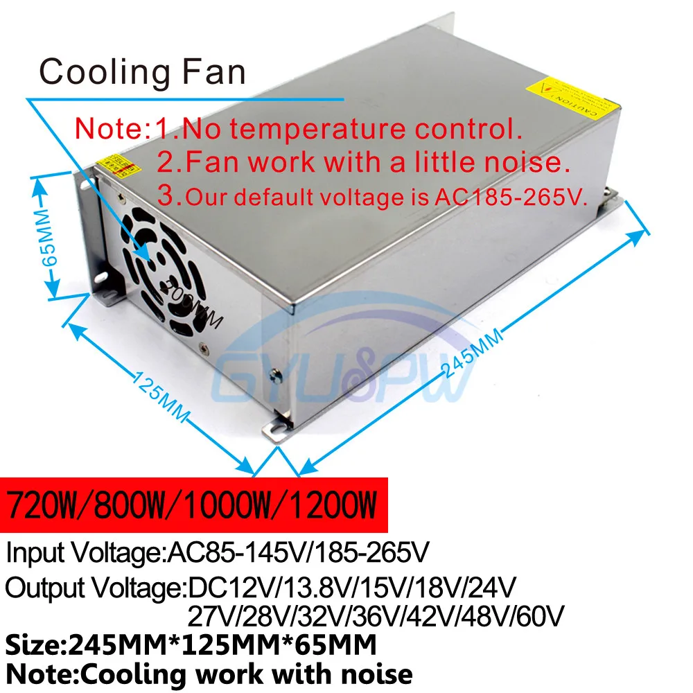 Выключатель питания 12 В 15 в 18 в 24 в 27 в 28 в 32 в 36 в 42 в 48 в 13,8 в 60 в 300 Вт 350 Вт 400 Вт 480 Вт 500 Вт 600 Вт 720 Вт 800 Вт 1000 Вт 1200 Вт SMPS