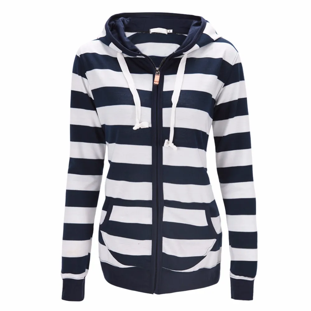 Lisli Clothes For Women Fashion Women Plain Zipper Hoodie Striped