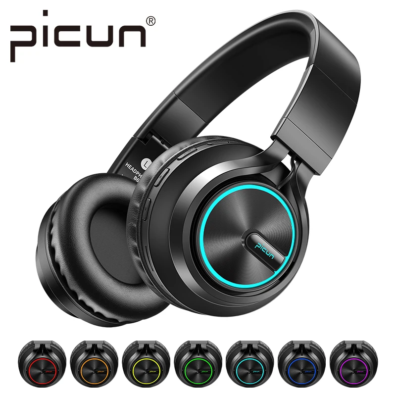 

Picun B6 Bluetooth Wireless Headphones 12 Hrs Playtime Foldable Gaming Headset with Glow Light Support TF Card for PC MP3