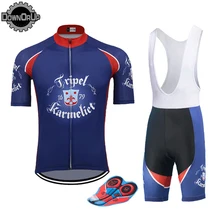 Belgiu cerveja homem camisa de ciclismo 2020 azul manga curta pro equipe conjunto roupas bicicleta 9d gel respirável almofada mtb maillot ciclismo(China)