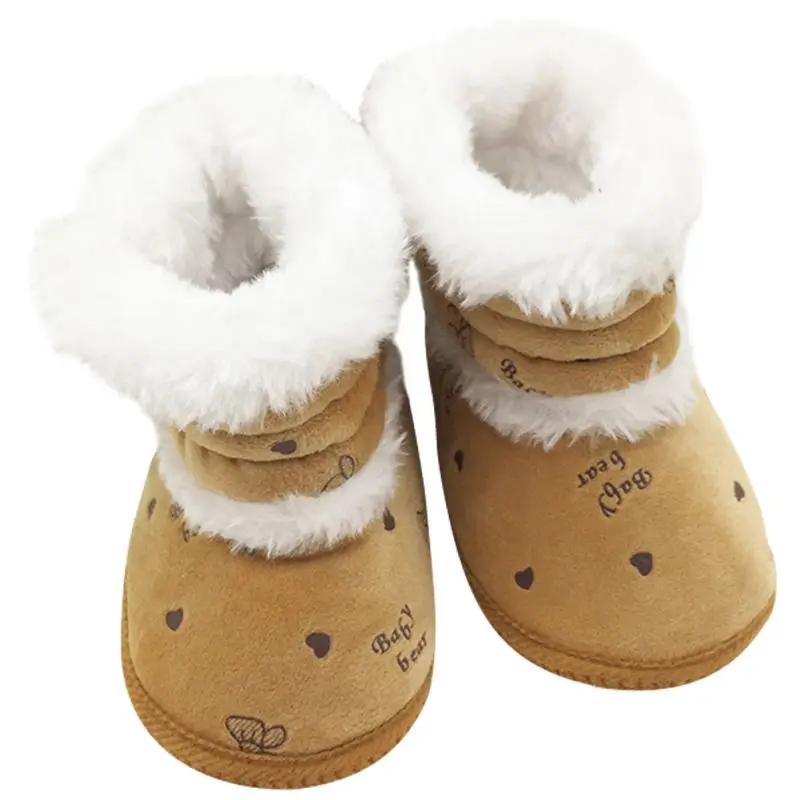 Теплые Зимние флисовые сапоги для маленьких детей 0-18 месяцев Нескользящие повседневные зимние сапоги на мягкой подошве Милая стильная обувь с принтом, 3 цвета - Цвет: Хаки