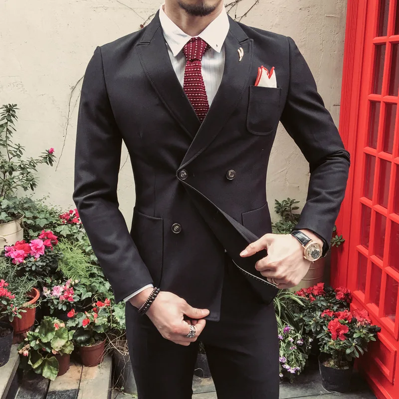 High-Quality-Vintage-Men-Korean-Slim-Suits-Jacket-Men-s-Two-piece-Stretch-Blazers-Dark-Green (1)