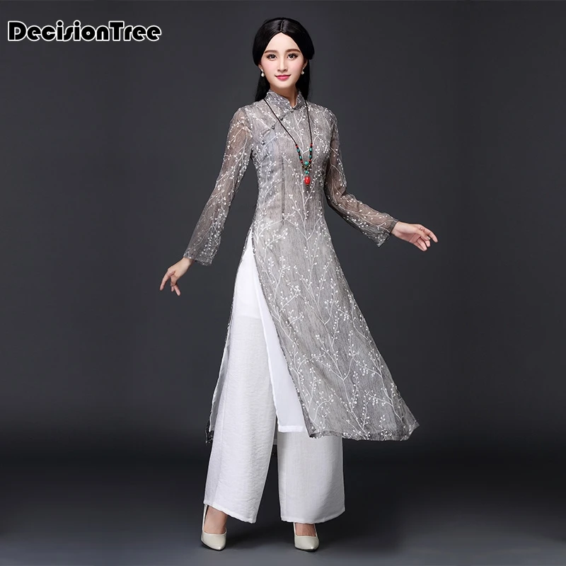 

2019 summer ao dai red style ao dai vintage ethnic aodai long sleeve qipao women silk long cheongsams dress for party