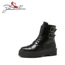 Zoe Saldana 2017 Microfiber Leather Round Toe Lace-Up Sexy Women Shoes Fashion Platform High Flat Heels Ankle boots