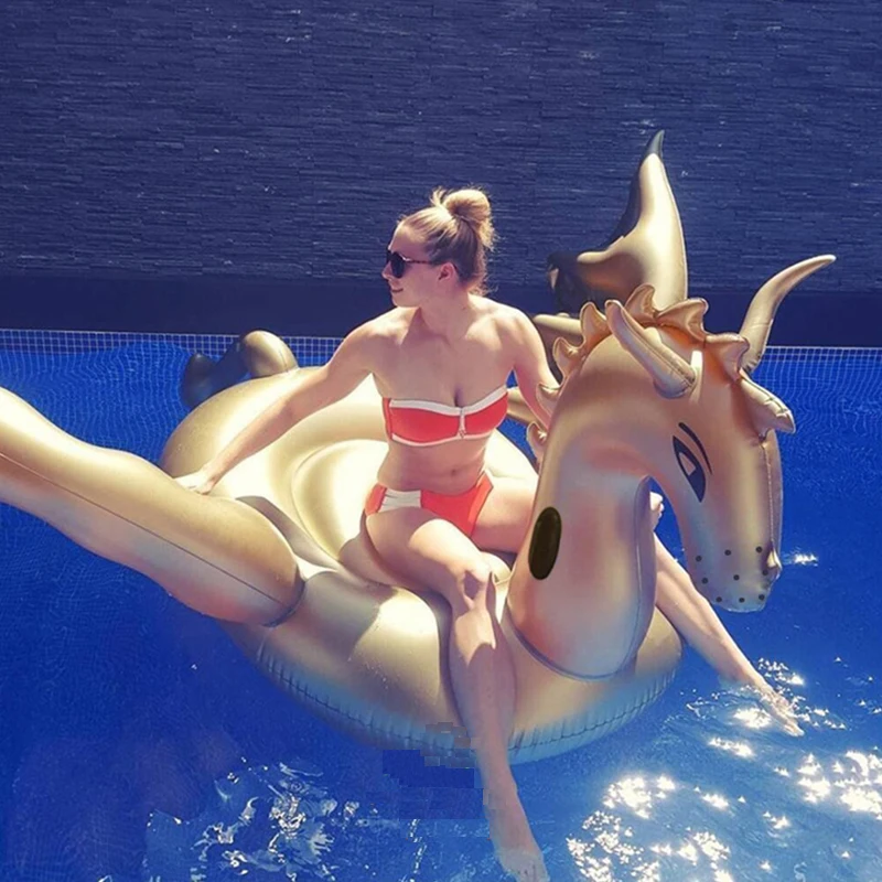 Гигантский надувной золотой дракон Единорог морской конек бассейн плавающий круг надувной матрас водные игрушки для детей взрослые пляжные Вечерние