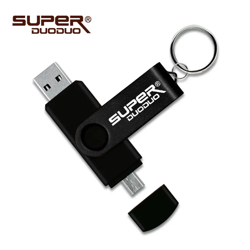 Высокое качество 2 в 1 OTG USB флеш-накопитель USB 2,0 вращающийся флеш-накопитель 4 ГБ 8 ГБ 16 ГБ флеш-накопитель 32 Гб U диск 64 Гб карта памяти usb - Цвет: black