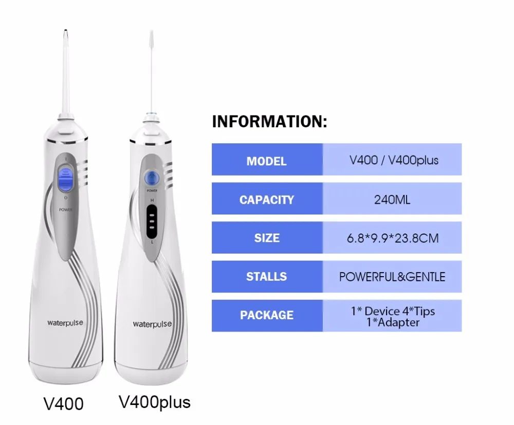 Портативный светодиодный Литий-ионный аккумулятор ирригатор для полости рта, ирригатор для зубной флоссера, водный Пульс V400 Plus, инструменты для гигиены полости рта