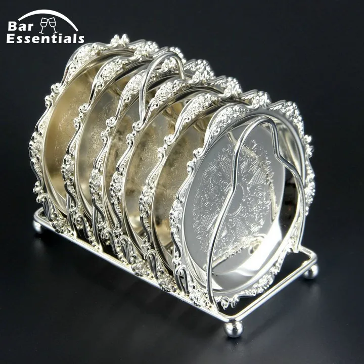 Cocktail Drink Coaster Vintage Gold Silver Zinc Alloy Metal Saucer Tea
