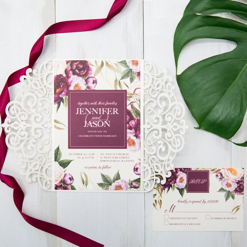  Design 10 Kit Flower White Pattern Laser Cut Wedding Invitatins Blank Print Customize Convites de c - 32846297723