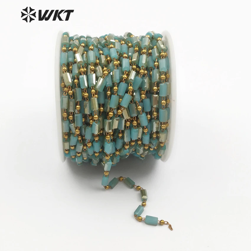 WT-RBC079 WKT Fresh and lovely light green natural crystal brass beads chain no gold-plated ladies decoration necklace | Украшения и