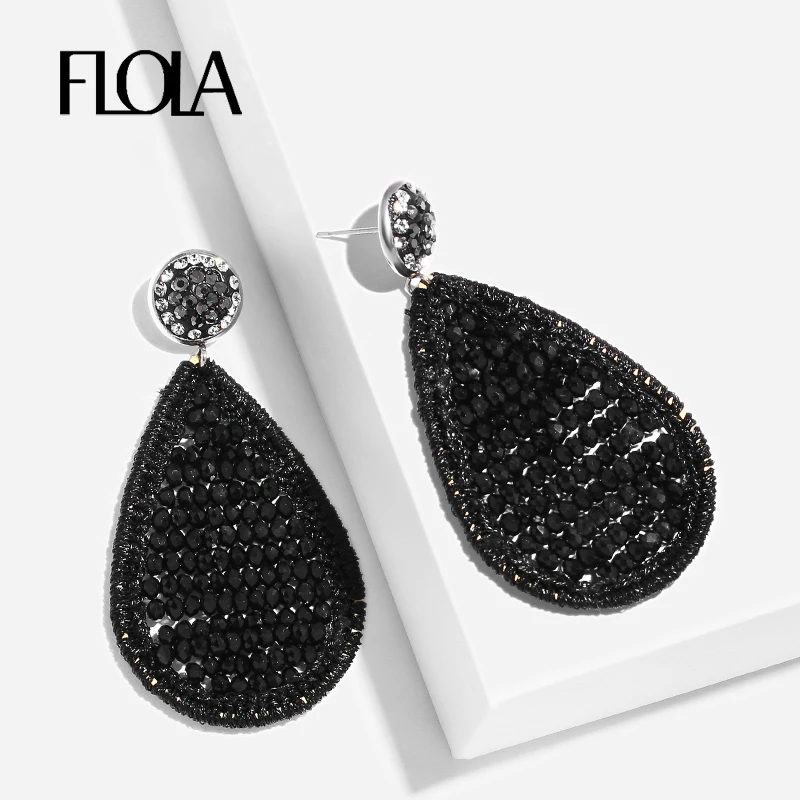 Серьги FLOLA с черными бусинами для женщин серьги в этническом стиле эффектные
