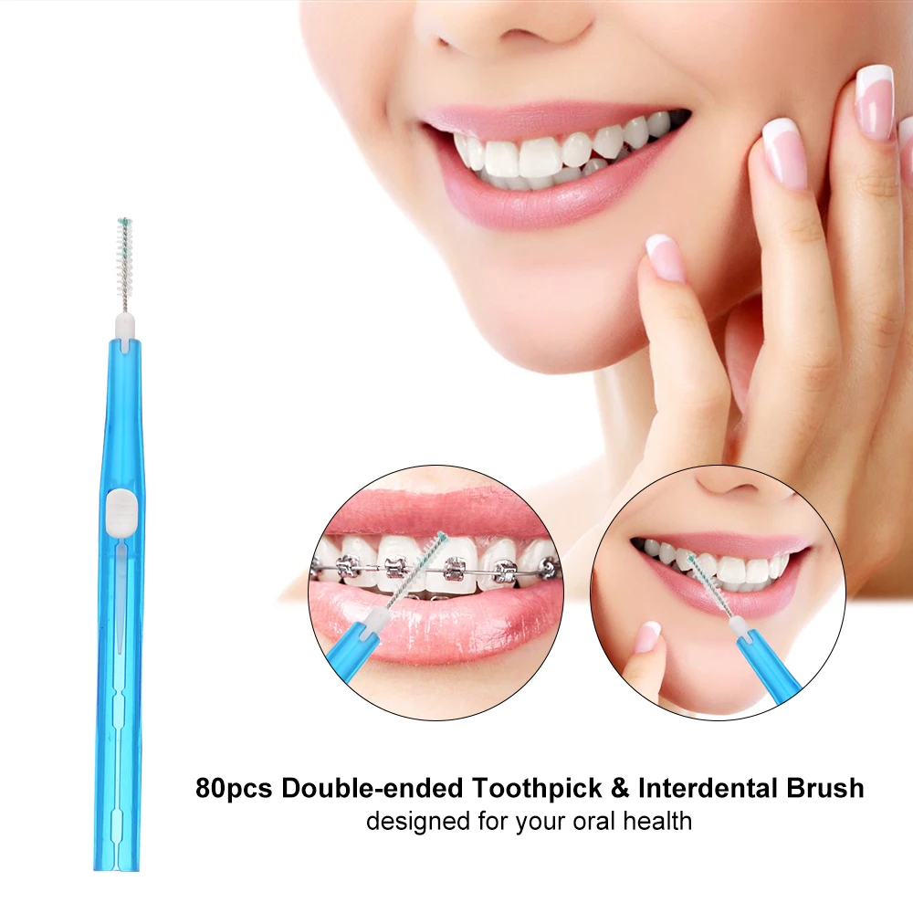 

80pcs Double-ended Toothpick Plastic Tooth Picks Dental Floss Interdental Brush Teeth Stick Dental Hygiene Tools Toothbrush