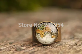 

wholesale 12pcs world map Adjustable ring brass pendant men women fashion steampunk new xmas gift