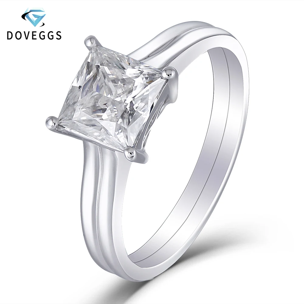 

DovEggs Solitaire Ring 14K White Gold 1.5 Carat ct 6.5mm F Color Princess Cut Moissanite Diamond Engagement Ring