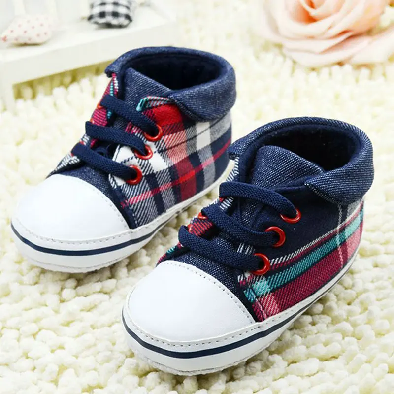 Cute Toddler Baby Boys Plaid Lace Up Soft Sole Shoes Infant Pre walker