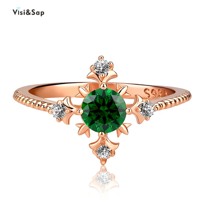 

Visisap Exquisite Green Zircon Cross Ring Lady Accessories Christmas Presents Rings for Women Vintage Jewelry Supplier B2430