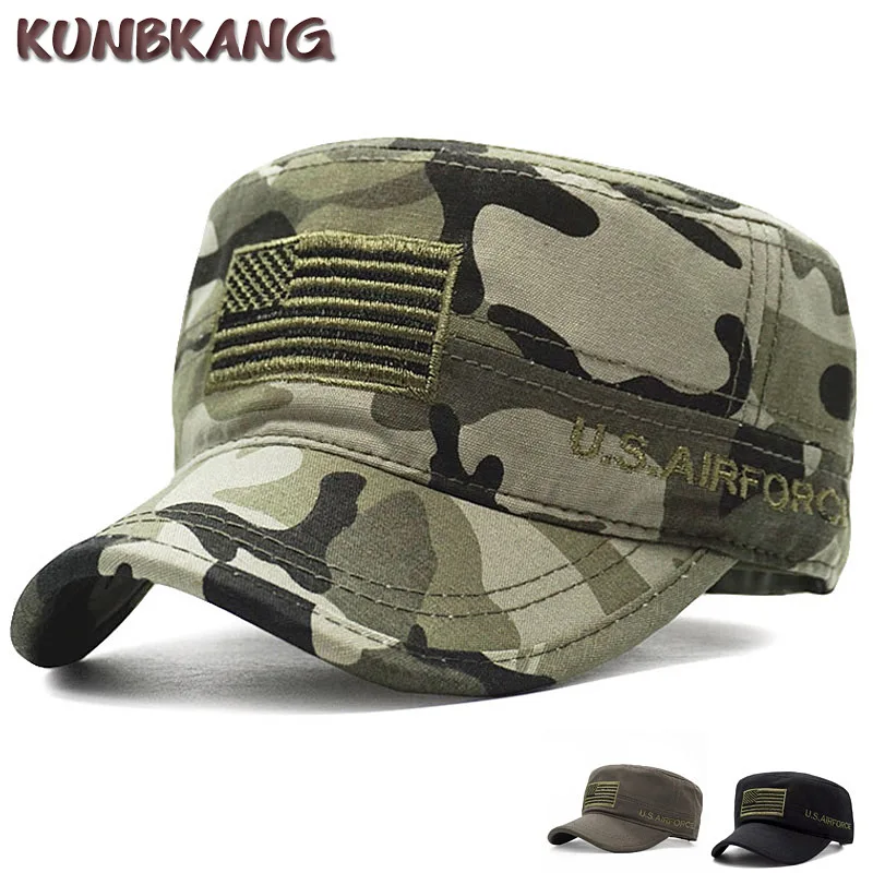 

2018 New Camo Flat Snapback Cap US Army Flag Hat Men Baseball Cap Embroidery USAF Male Letter Cotton Camouflage Flat Top Dad Hat