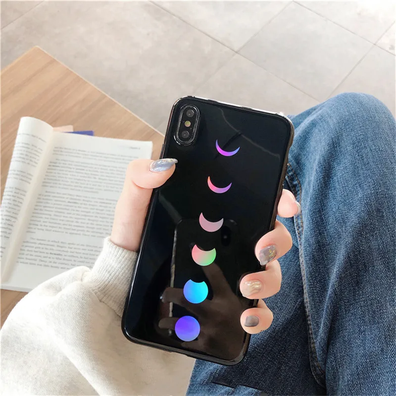 Красочный лазер Лунное Затмение чехол для телефона iphone XS Max XR блестящие Мягкий