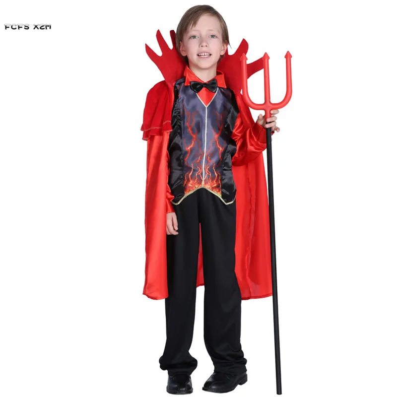

M-XL Boys Fiend Hell Devil Scary Cosplay Kids Children Halloween Red Demon Costumes Carnival Purim Parade Masquerade Party Dress