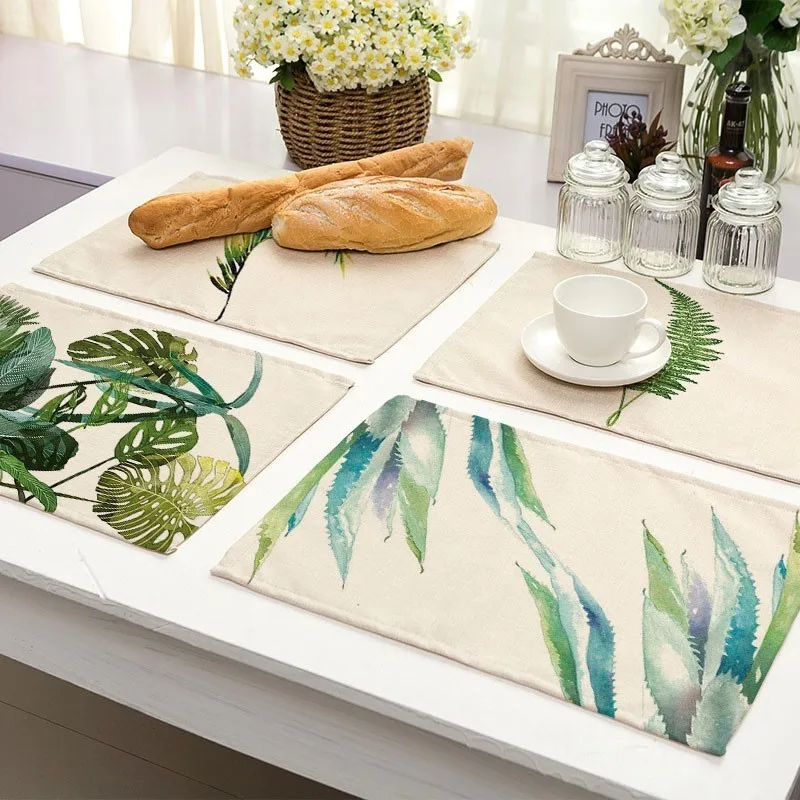 

1Pcs Tropical Plants Pattern Kitchen Placemat Dining Table Mats Coaster Cotton Linen Pad Bowl Cup Mat 42*32cm Home Decor MP0008