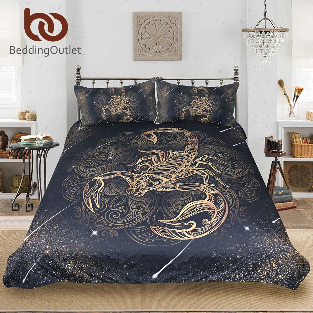 BeddingOutlet الذهب العقرب طقم سرير الملكة نيزك العقرب غطاء لحاف كوكبة طقم سرير البوهيمي طباعة أغطية سوداء