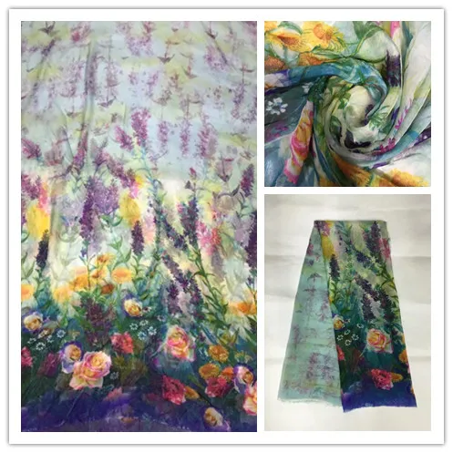 

140cm New Summer Print 100%Silk Chiffon Fabric Fashion colorful leopard design print 100% silk chiffon fabric 6momme DSF11