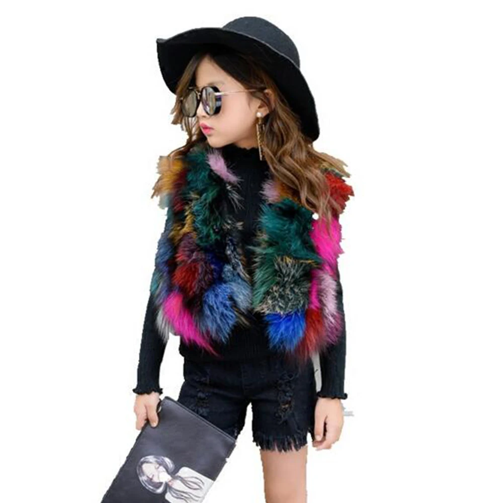 

2018 Kids Colourful Fox Fur Vest Children Winter Warm Thick Fur Vest Baby Multiple Colour Vests V#08