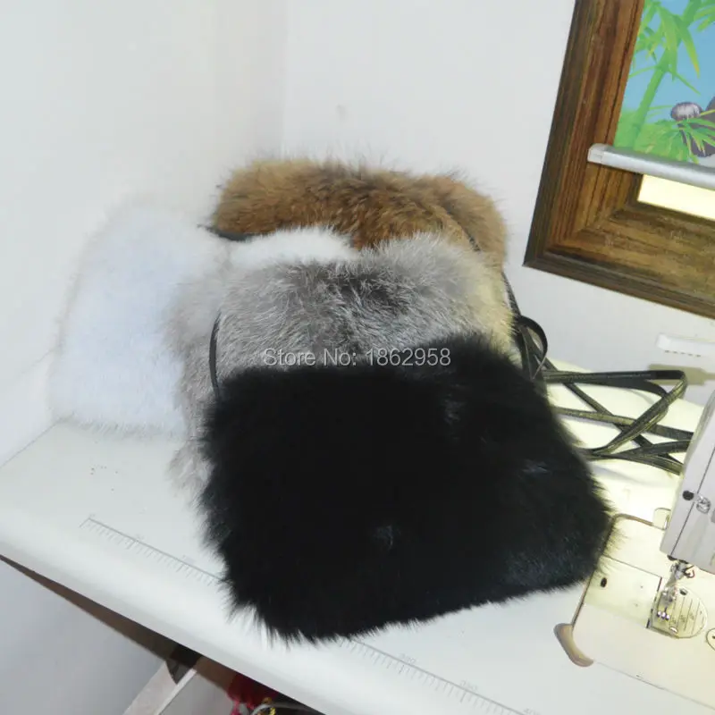 

SJ724 Black Real Fox Hand Warmers Bag 100% High Quality Real Fluffy Fox Fur