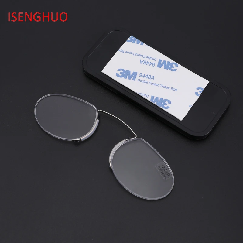 

ISENGHUO Nose Clip On Reading Glasses Mini Foldable Pince Nez Presbyopic Glasses Metal Frame Magnifier SOS Wallet Reader