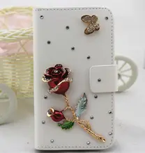 Couro capa para HTC One M8, diamantes 3D handmade cristal white PU carteira flip celular case skin