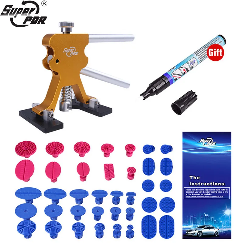 Super PDR Tool Kit For Car Dent Puller Suction Cup Glue Tabs 38pcs Hand Tool Set Paintless Dent Removal Kit Dent Lifter Set Auto