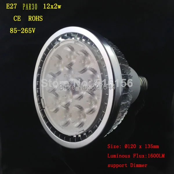 

free shipping 12X2W Light 24w e27 par30 LED Lamp Bulbs E27 Par 30 SpotLight Cool White/Warm White/white 100V-240V 4pcs/lot