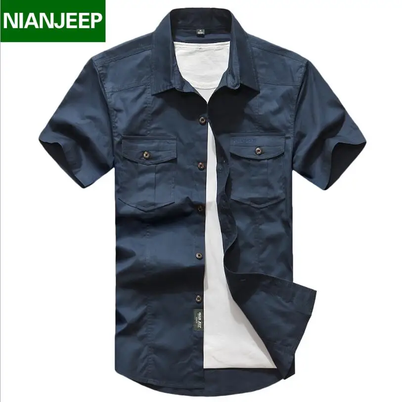Preise Plus Größe 3XL 4XL Männer Shirts 100% Baumwolle Cargo Casual Armee Military Kurzarm Nian JEEP Sommer Weiche Atmungsaktive Männer der Hemd