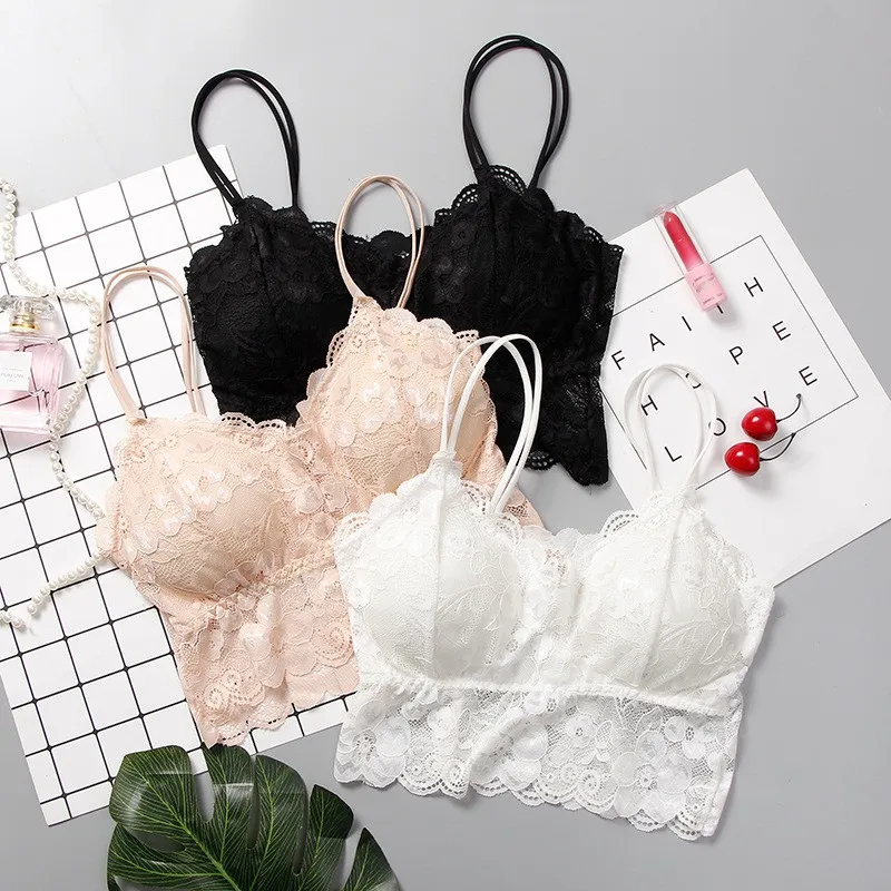 

Deruilady Summer Women Bra Wire Free Lace Full Cup Underwear Women Chest Padded Seamless Bras For Women High Elastic Tops