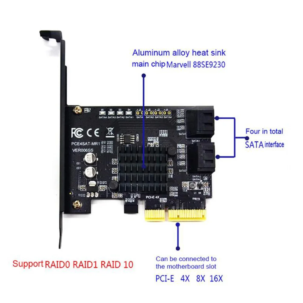 

To PCI-E Riser Card Hard Disk Expansion Card Support For RAID SATA 3.0 4 Port 6G Data Transfer Adapter 88SE9230 For RAID Card