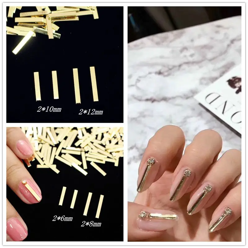 

LEAMX Decorations For Nails Not Fade Gold Bars 3D Nail Art Glitter Nails DIY Copper Decorations Nail Accessoire Wholesale
