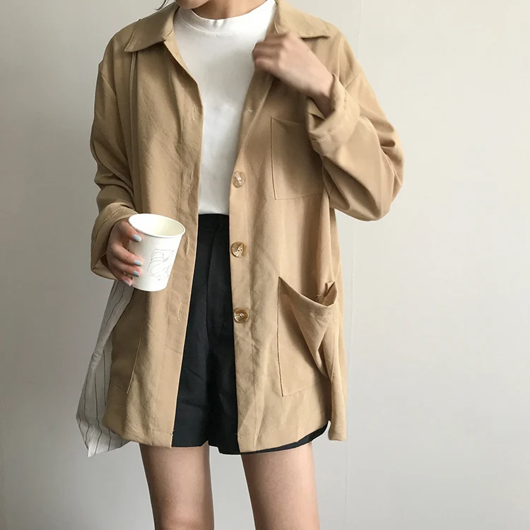 Achat Automne Safari Style Femmes Blouse Solide Manches Longues Turn down Col Poche Solaire Lâche Cardigan Féminin Blanc Kaki Chemise